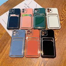 Load image into Gallery viewer, Luxury Gold Plating Phone Case With Card Slot For iphone 13 Pro 12 11 Pro MAX XS XR XS MAX Luxury Black Orange Phone Cover Back Case with Golden Frame Case for iPhone
