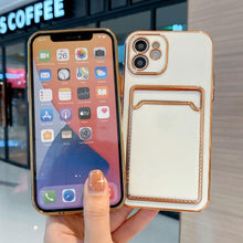 Load image into Gallery viewer, Luxury Gold Plating Phone Case With Card Slot For iphone 13 Pro 12 11 Pro MAX XS XR XS MAX Luxury Black Orange Phone Cover Back Case with Golden Frame Case for iPhone
