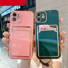 Load image into Gallery viewer, Luxury Gold Plating Phone Case With Card Slot For iphone 13 Pro 12 11 Pro MAX XS XR XS MAX Luxury Black Orange Phone Cover Back Case with Golden Frame Case for iPhone
