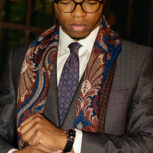Load image into Gallery viewer, Moretti - Printed Madder Silk Tie - Navy &amp; Burgundy
