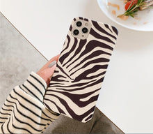 Load image into Gallery viewer, Luxury Leather Black White Zebra Pattern Phone Case for iPhone 13 12 11 14 Pro Max Xs Xr 7 14 plus Anti-fall Soft Silicone Back Cover Soft Slim Thin Luxury Shockproof Shiny Case for Girls and Women Zebra Print iPhone Case
