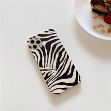 Load image into Gallery viewer, Luxury Leather Black White Zebra Pattern Phone Case for iPhone 13 12 11 14 Pro Max Xs Xr 7 14 plus Anti-fall Soft Silicone Back Cover Soft Slim Thin Luxury Shockproof Shiny Case for Girls and Women Zebra Print iPhone Case
