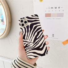 Load image into Gallery viewer, Luxury Leather Black White Zebra Pattern Phone Case for iPhone 13 12 11 14 Pro Max Xs Xr 7 14 plus Anti-fall Soft Silicone Back Cover Soft Slim Thin Luxury Shockproof Shiny Case for Girls and Women Zebra Print iPhone Case
