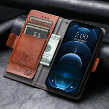 Load image into Gallery viewer, Luxury Leather Case For iPhone 13 11 12 14 Pro Max Mini Wallet Pocket Flip Case Cover Vintage Luxury Genuine Leather Fashion Business Classic Flip Case For Men
