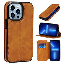 Load image into Gallery viewer, Luxury Leather Case Protect Cover For iPhone 13 12 Mini 11 Pro Max X XR XS Max Stand Flip Wallet Leather Magnetic Shockproof Flip Cover Classic Men Business Brown Phone Case
