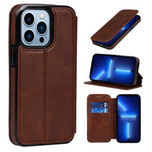 Load image into Gallery viewer, Luxury Leather Case Protect Cover For iPhone 13 12 Mini 11 Pro Max X XR XS Max Stand Flip Wallet Leather Magnetic Shockproof Flip Cover Classic Men Business Brown Phone Case

