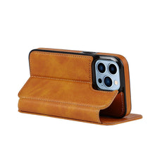 Load image into Gallery viewer, Luxury Leather Case Protect Cover For iPhone 13 12 Mini 11 Pro Max X XR XS Max Stand Flip Wallet Leather Magnetic Shockproof Flip Cover Classic Men Business Brown Phone Case

