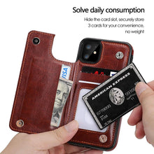 Load image into Gallery viewer, Luxury Leather Cover For iPhone 14 12 13 Mini 11 Pro XR XS Max 6 6s 7 8 Plus 5 5s Wallet Phone Card Slot Flip PU Leather Kickstand Card Slots Case Double Magnetic Clasp Durable Shockproof Cover For iPhone
