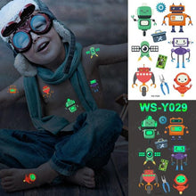 Load image into Gallery viewer, Luxury Luminous Tattoo Stickers Unicorn Stars Temporary Waterproof Luminous Fake Tattoos Stickers Dinosaur Butterfly For Children
