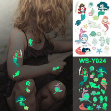 Load image into Gallery viewer, Luxury Luminous Tattoo Stickers Unicorn Stars Temporary Waterproof Luminous Fake Tattoos Stickers Dinosaur Butterfly For Children
