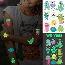 Load image into Gallery viewer, Luxury Luminous Tattoo Stickers Unicorn Stars Temporary Waterproof Luminous Fake Tattoos Stickers Dinosaur Butterfly For Children
