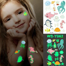 Load image into Gallery viewer, Luxury Luminous Tattoo Stickers Unicorn Stars Temporary Waterproof Luminous Fake Tattoos Stickers Dinosaur Butterfly For Children
