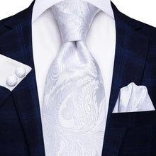 Load image into Gallery viewer, Luxury Men Silk Necktie Pocket Square Matching Handkerchief  Cufflinks Set Formal Design Printed Business Necktie For Men
