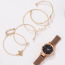 Load image into Gallery viewer, Luxury Rose Gold Starry Sky Dial Watches Women Crystal Bracelet Quartz Wrist Watch 5 PCS Set Women Ladies Watches Starry Sky Magnet Buckle Dial Diamond Cutting Mesh Straps Bracelet Wristwatch
