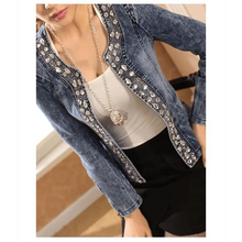 Load image into Gallery viewer, Luxury Spring Fashionable Women Denim Jacket Slim Zipper Casual Short Sequins Outerwear Ladies Vintage Crystal Biker
