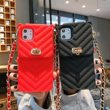 Load image into Gallery viewer, Luxury Wallet Bag Phone Case For iPhone 14 13 12 MINI 11 Pro XR XS Max 6 7 8 Plus Silicone Card Pocket Strap Cover With Lanyard Crossbody Chain Card Holder Slot Handbag Wrist Strap Protective Cover
