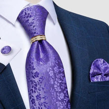 Load image into Gallery viewer, Luxury Wedding High Quality Solid Color Floral Tie For Men Fashion Silk Necktie Cufflink Silk Tie Set For Men
