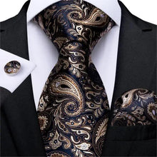 Load image into Gallery viewer, Luxury Wedding Party Floral Design Silk Necktie Hanky And Matching Cufflinks Set For Men Classic Design Necktie Set For Men
