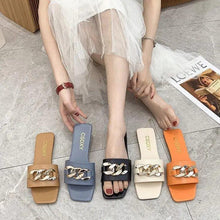 Load image into Gallery viewer, Luxury Women Summer Slipper Square Toe Chain Slippers Fashion Open Toe Metal Chain Beach Shopping Party Flip Flops For Women
