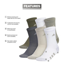 Load image into Gallery viewer, Adidas Boys Athletic Cushioned Crew Socks | 6-Pairs| For Kids, Boys and Girls | Durable, breathable fabric ready for Sport | Medium | Silver Pebble Grey/Putty Grey/White - # BOAA13810003 &amp; BOAA12810004 &amp; BOAA11810001
