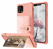 Load image into Gallery viewer, Magnetic Black Leather Wallet Case for iPhone 14 13 11 12 Case Armor Shockproof Card Holder Wallet Flip Cover Buckle Cash Card Sleeve Leather Protective Kickstand Durable High Capacity Phone Case
