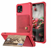 Load image into Gallery viewer, Magnetic Black Leather Wallet Case for iPhone 14 13 11 12 Case Armor Shockproof Card Holder Wallet Flip Cover Buckle Cash Card Sleeve Leather Protective Kickstand Durable High Capacity Phone Case
