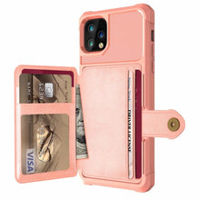 Load image into Gallery viewer, Magnetic Black Leather Wallet Case for iPhone 14 13 11 12 Case Armor Shockproof Card Holder Wallet Flip Cover Buckle Cash Card Sleeve Leather Protective Kickstand Durable High Capacity Phone Case

