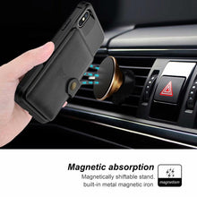 Load image into Gallery viewer, Magnetic Black Leather Wallet Case for iPhone 14 13 11 12 Case Armor Shockproof Card Holder Wallet Flip Cover Buckle Cash Card Sleeve Leather Protective Kickstand Durable High Capacity Phone Case
