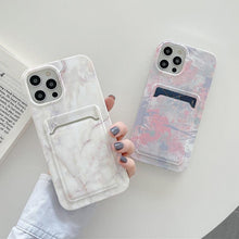 Load image into Gallery viewer, Marble Card Holder Flower Leopard Print Phone Case For iPhone 11 12 13 Pro Max Wallet Soft Silicone Cover Silicone Grey White Shiny Slim Soft Scratch Resistant Case
