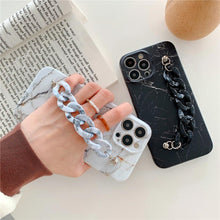 Load image into Gallery viewer, Marble Wriststrap Bracelet Chain Phone Case For iPhone 14 13 Pro Max 12 11 XS XR X 7 8 Plus SE 2020 Silicone Back Cover Colorful Silicone Fashion Pattern Ultra Thin Slim Bumper Shockproof Protective Case with Chain Wrist Strap Marble Iphone Case
