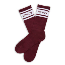 Load image into Gallery viewer, Maroon Retro Howdy Casual Crew Socks
