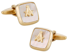 Load image into Gallery viewer, Masonic Compass Cufflinks Gold Mother of Pearl
