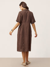 Load image into Gallery viewer, 100% Linen Striped Buttoned Front Short Sleeve Midi Shirt Dress CASSANDRA
