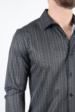 Load image into Gallery viewer, Mens Modern Fit Stretch Foiled Black Long Sleeve Shirt
