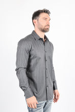 Load image into Gallery viewer, Mens Modern Fit Stretch Foiled Black Long Sleeve Shirt
