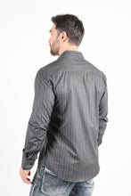 Load image into Gallery viewer, Mens Modern Fit Stretch Foiled Black Long Sleeve Shirt

