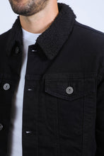Load image into Gallery viewer, Mens Sherpa Lined Denim Jacket - Black
