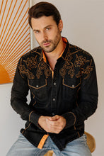 Load image into Gallery viewer, Mens Vintage Washed 2-tone Embroidery Modern Fit Stretch Shirt
