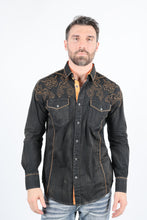 Load image into Gallery viewer, Mens Vintage Washed 2-tone Embroidery Modern Fit Stretch Shirt
