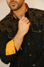 Load image into Gallery viewer, Mens Vintage Washed 2-tone Embroidery Modern Fit Stretch Shirt
