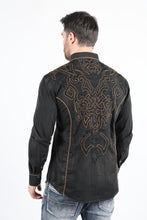 Load image into Gallery viewer, Mens Vintage Washed 2-tone Embroidery Modern Fit Stretch Shirt
