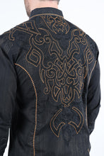 Load image into Gallery viewer, Mens Vintage Washed 2-tone Embroidery Modern Fit Stretch Shirt
