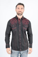 Load image into Gallery viewer, Mens Vintage Washed 2-tone Embroidery Modern Fit Stretch Shirt
