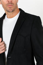 Load image into Gallery viewer, Men's Double Button Faux-Suede Blazer - Black
