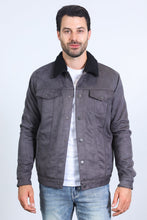 Load image into Gallery viewer, Mens Sherpa Lined Faux Suede Jacket - Charcoal
