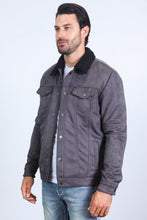 Load image into Gallery viewer, Mens Sherpa Lined Faux Suede Jacket - Charcoal
