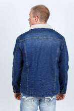 Load image into Gallery viewer, Mens Sherpa Lined Denim Jacket - Dark Blue
