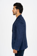 Load image into Gallery viewer, Men's Double Button Navy Faux-Suede Blazer
