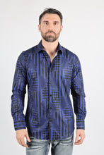 Load image into Gallery viewer, Mens Modern Fit Stretch Foiled Navy Long Sleeve Shirt
