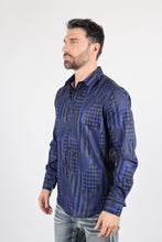 Load image into Gallery viewer, Mens Modern Fit Stretch Foiled Navy Long Sleeve Shirt
